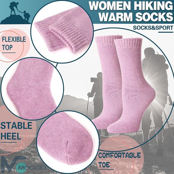 Women Merino Wool Solid Color A Sock 5 Pairs Warm Thick Crew Winter Boot Socks - Picture 5 of 6